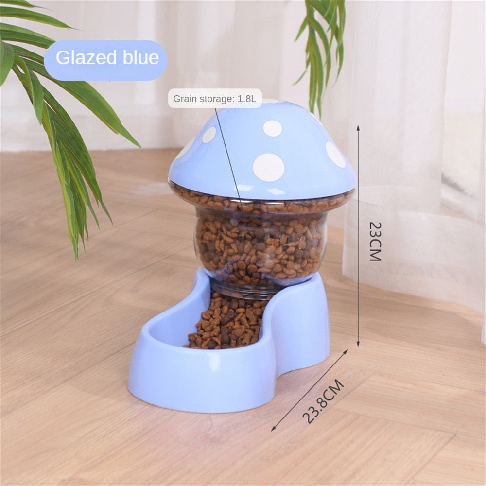 1.8l Cat Food Bowl Cute Automatic Pet Bowl Mushroom Type Pet Bowl