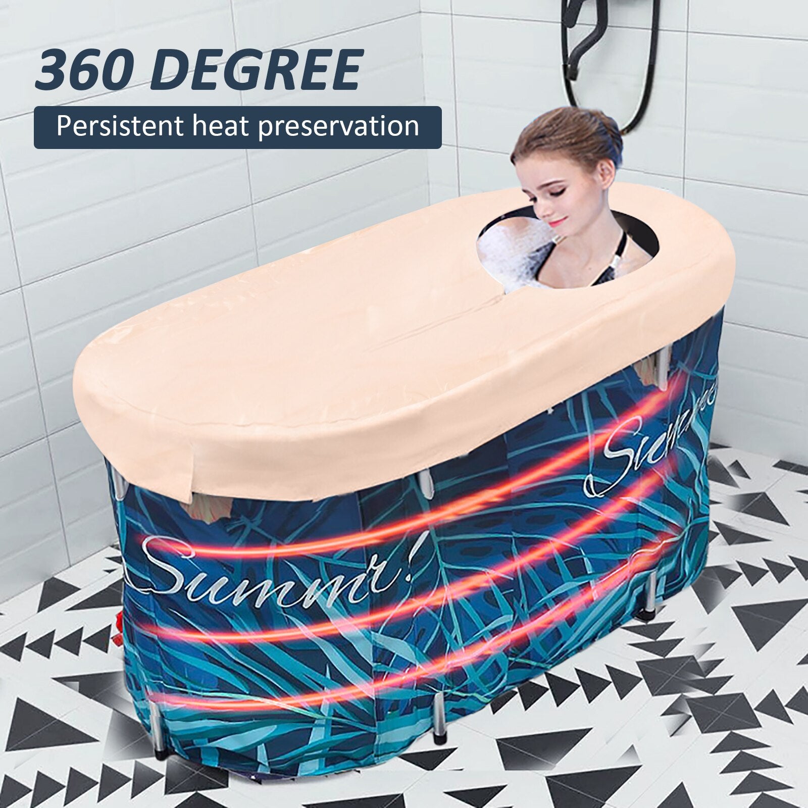 47.2in Folding Bathtub With Lid - northstarhomeandgarden