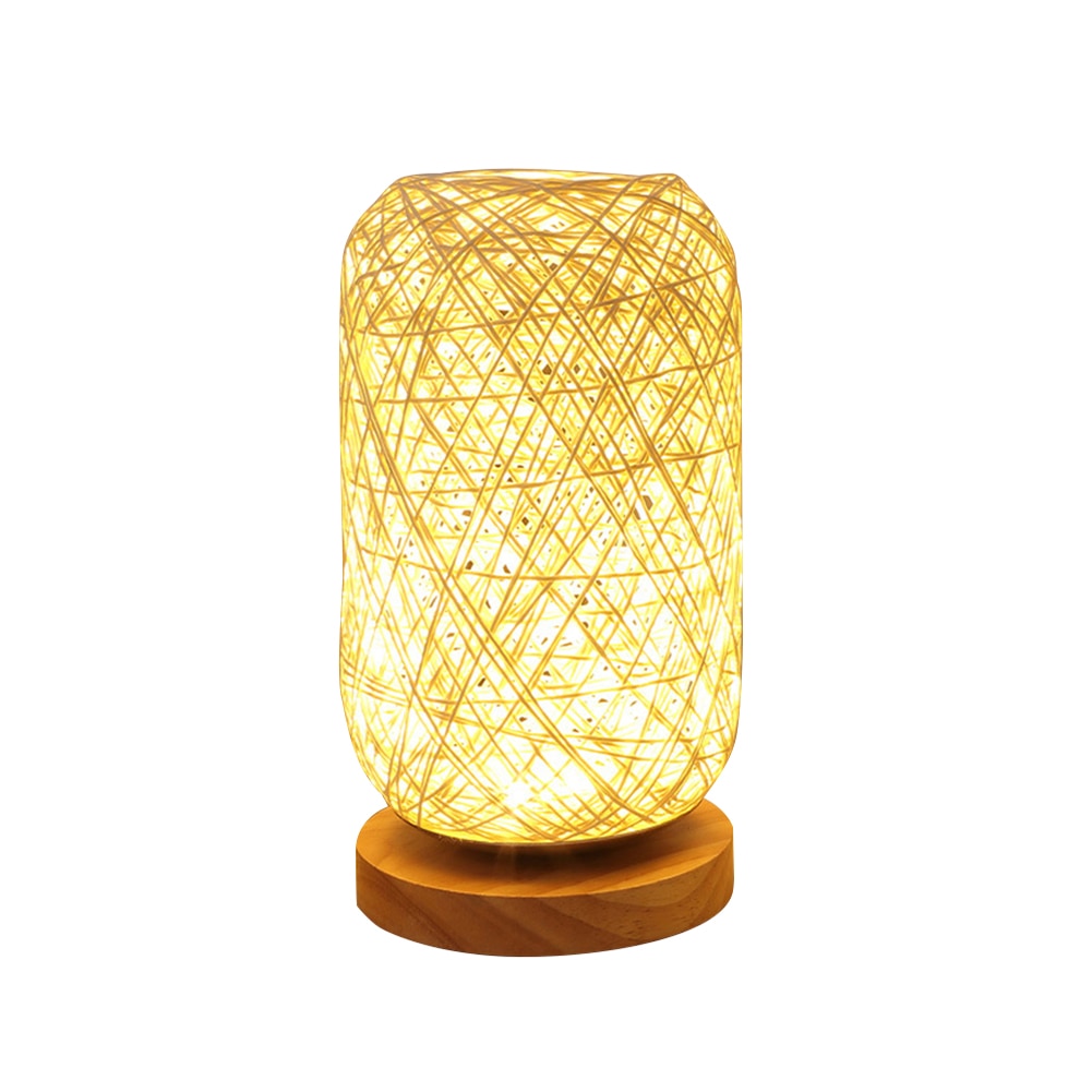 Nordic Wood Rattan Night Light Table Lamp Bedroom