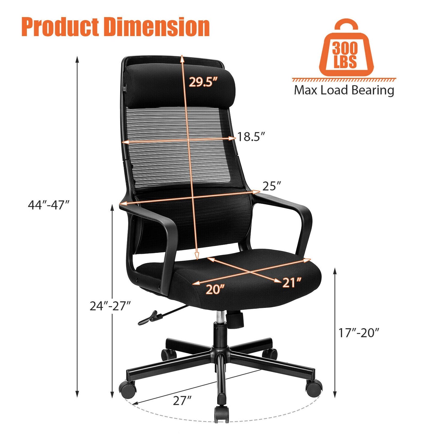 Costway Adjustable Mesh Office Task Chair Heating Lumbar Support