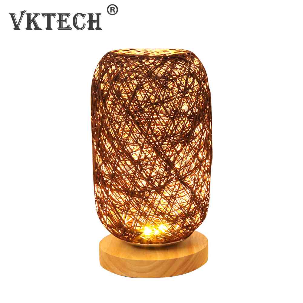 Nordic Wood Rattan Night Light Table Lamp Bedroom