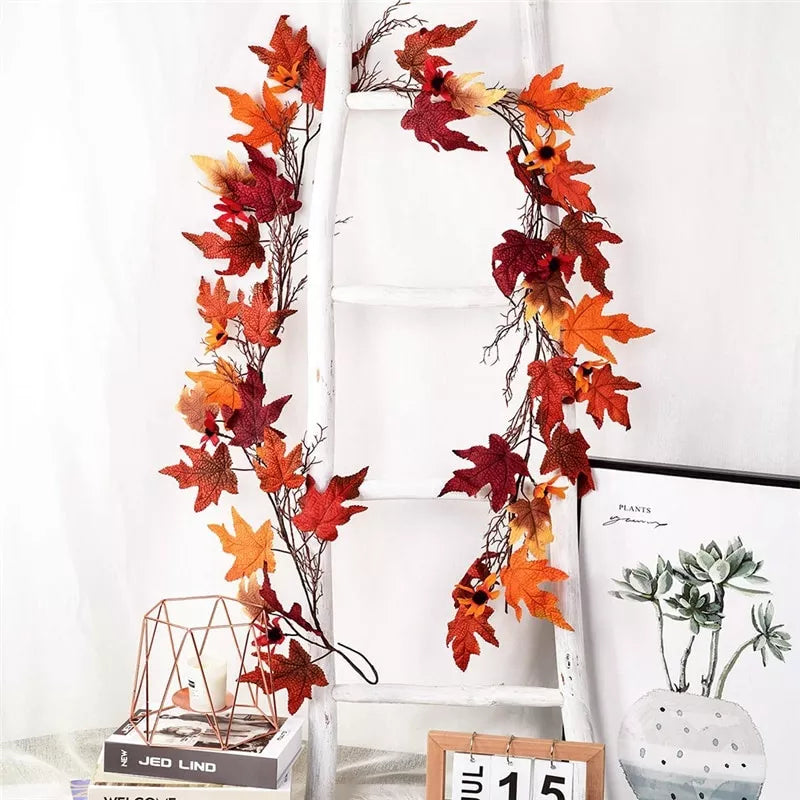 Artificial Vine Red Autumn Maple Leaf Fake Garland Plants Foliage String