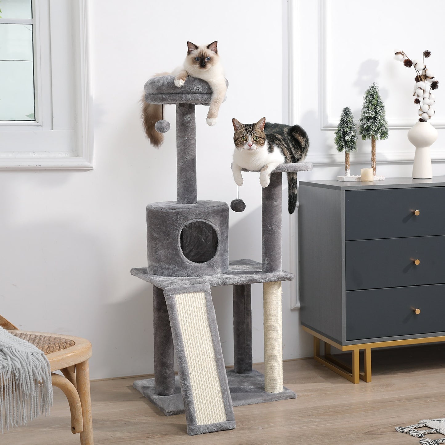 Cat Tree Tall Cat Tower with Large Cat Condo Cozy Perch Bed Scratching Posts Cat Toys