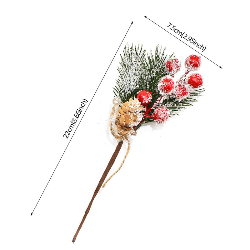 5Pcs Christmas Red Berry Articifial Flower Pine Cone Branch