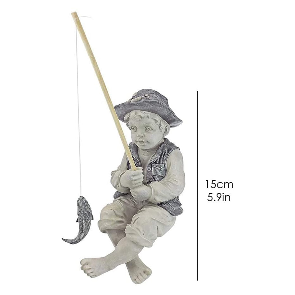 Garden Statue Gone Fishing Boy Yard Ornaments