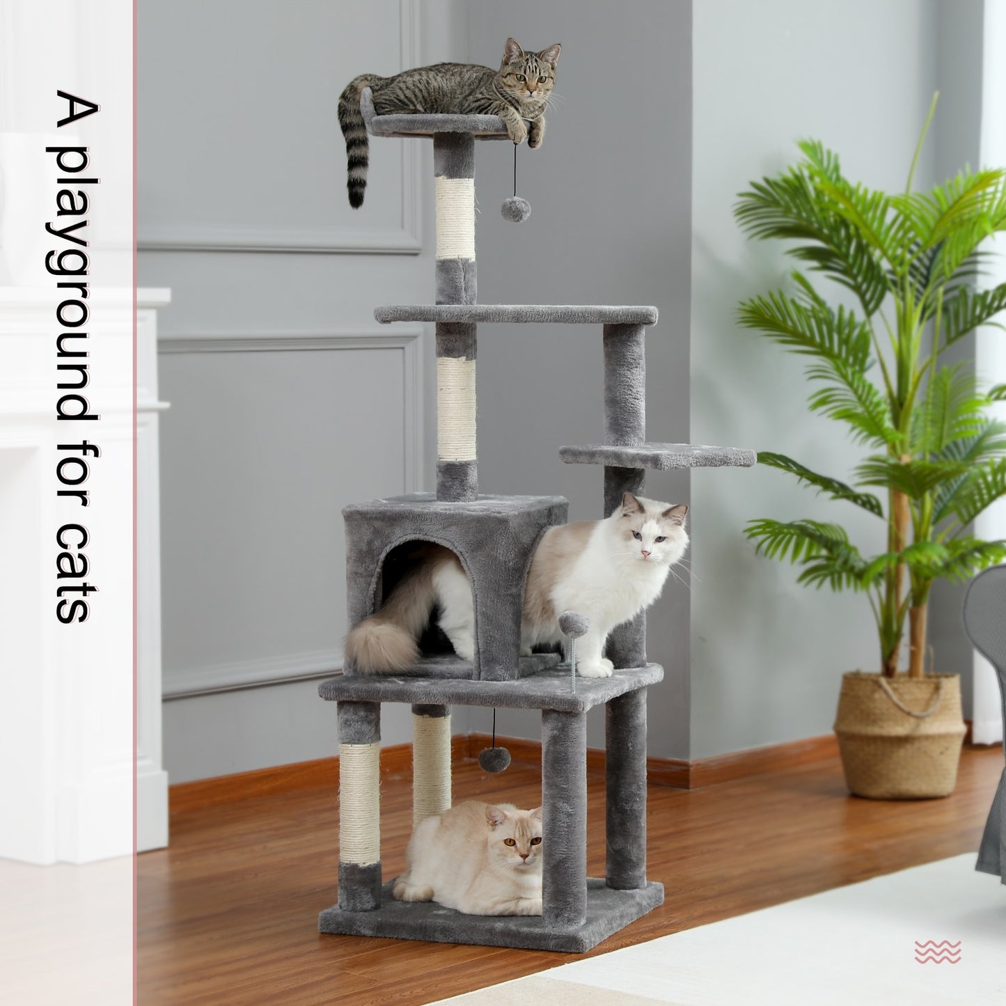 Cat Tree Tall Cat Tower with Large Cat Condo Cozy Perch Bed Scratching Posts Cat Toys