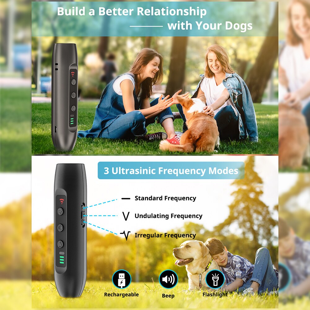 Ultrasonic Dog Repeller Rechargeable Plastic Electronic Training Devices with LED Flashlight