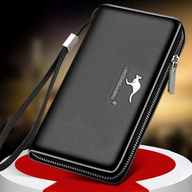 Men`s Passport Wallet Zipper Men Coin Purse Fashion Wallets for Men Wrist Strap Long Clutch Bag Rfid Card Holder Billfold