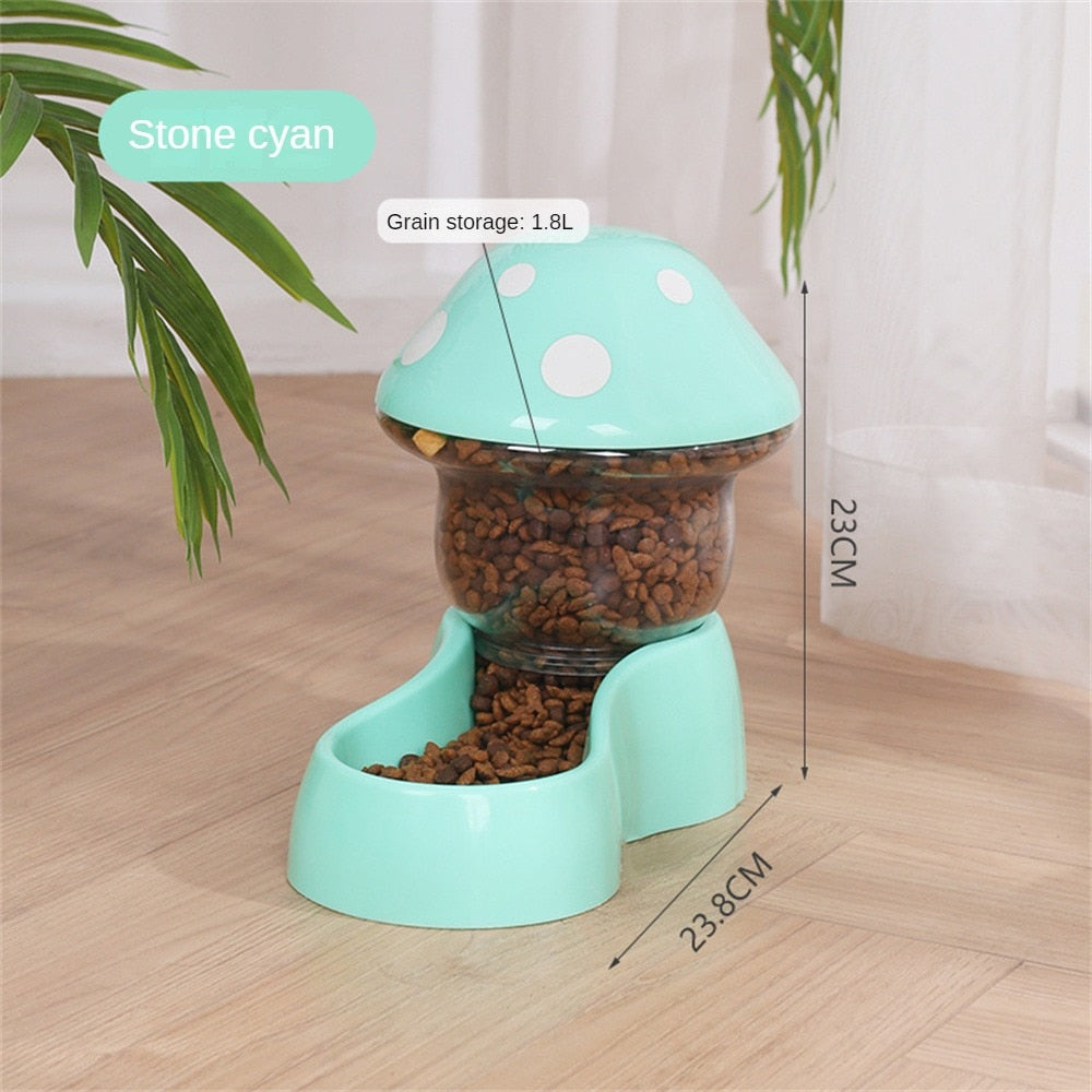 1.8l Cat Food Bowl Cute Automatic Pet Bowl Mushroom Type Pet Bowl