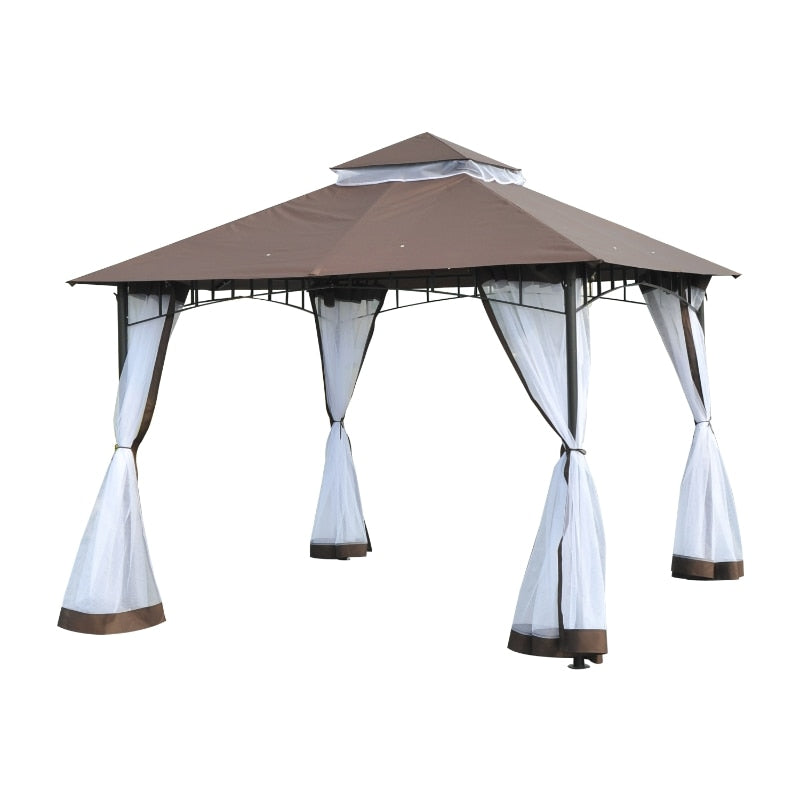 Garden Gazebo 10' x 10' Pavilion with Double Roof and Zippered Side Mosquito Nets