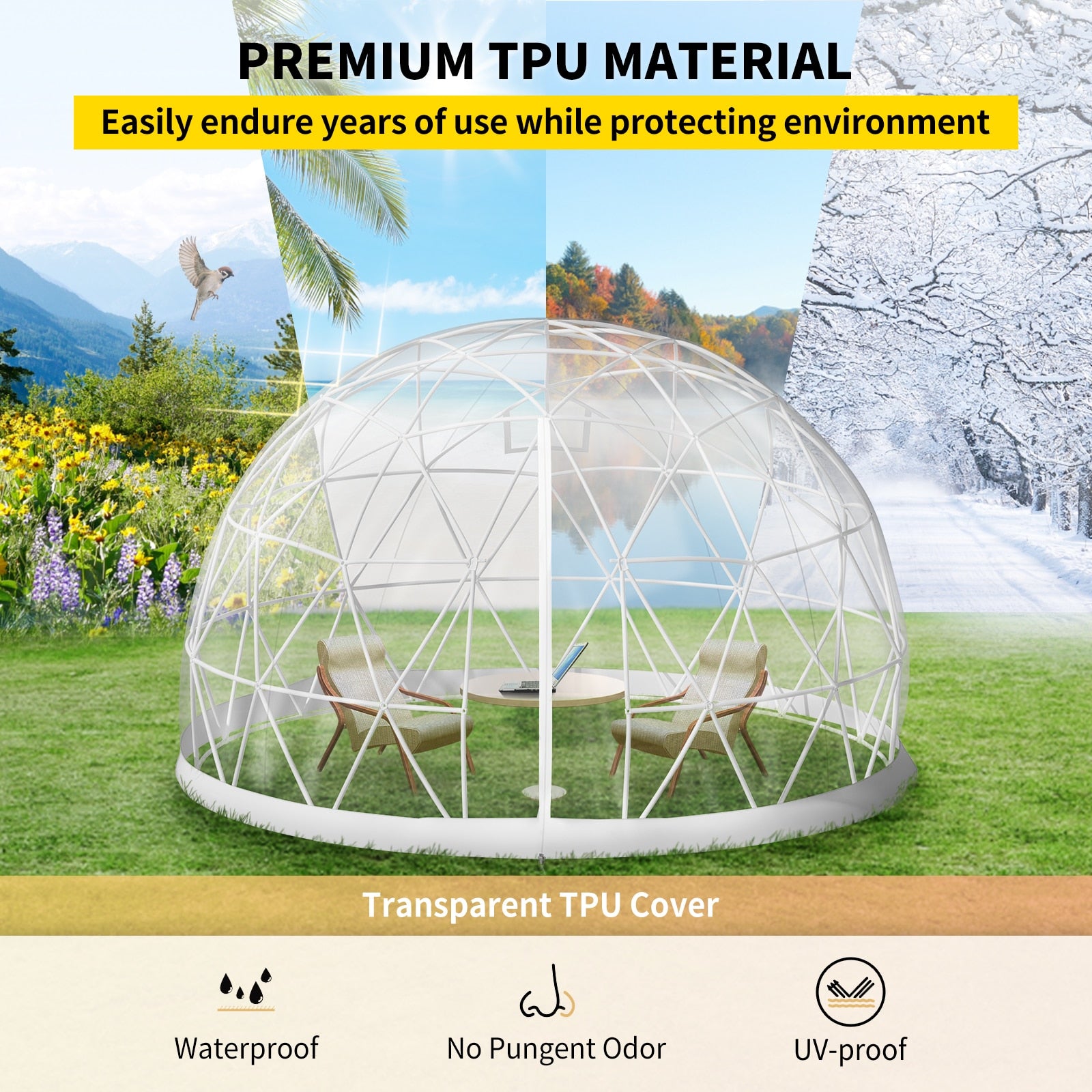 9.5/12ft With LED PVC Cover Geodesic Greenhouse - northstarhomeandgarden