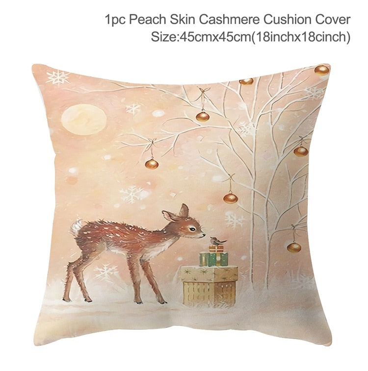 Christmas Elk Tree Cushion Cover Merry Christmas Decorations For Home 2023