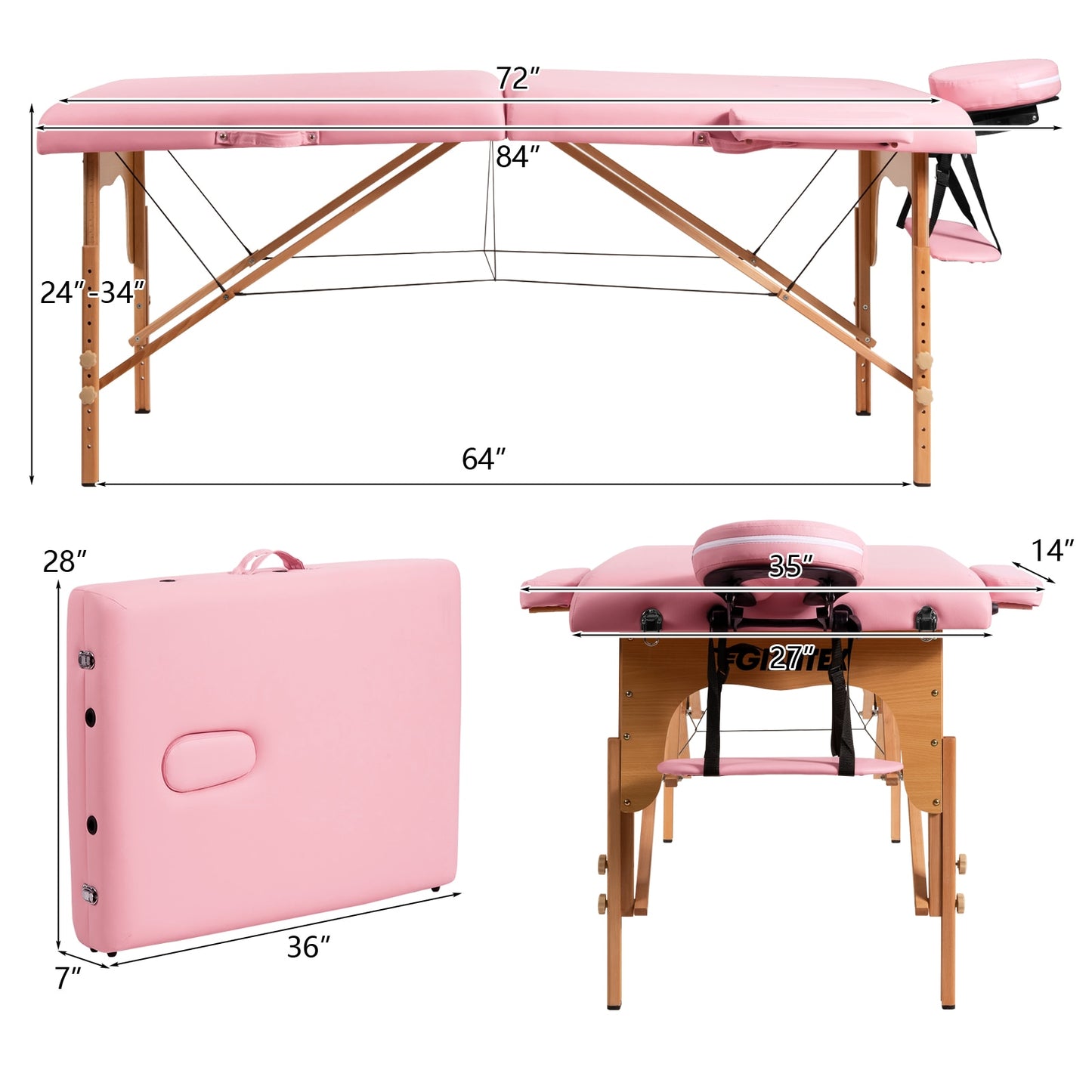 84"L Portable Massage Table Adjustable Facial Spa Bed