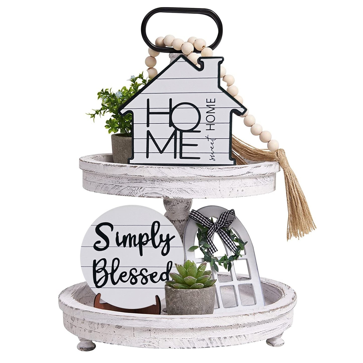 Rustic Home Sweet Home Kitchen Decor Tiered Tray Decorative Set Blessed Sign Rustic Mini Wood Signs for Home Decor