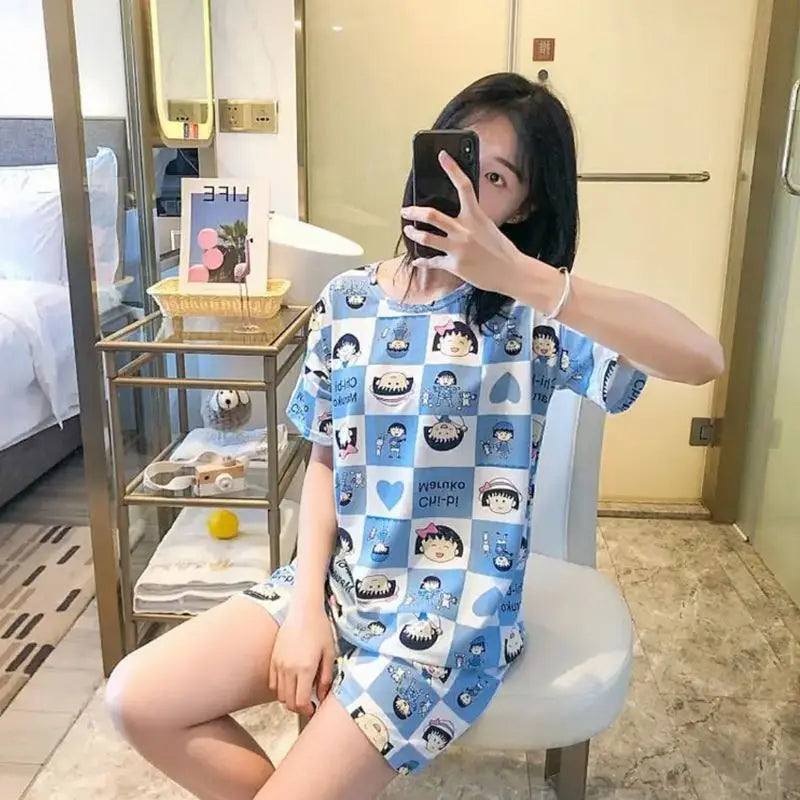 Orange Print Sleepwear Women Pajamas Shorts