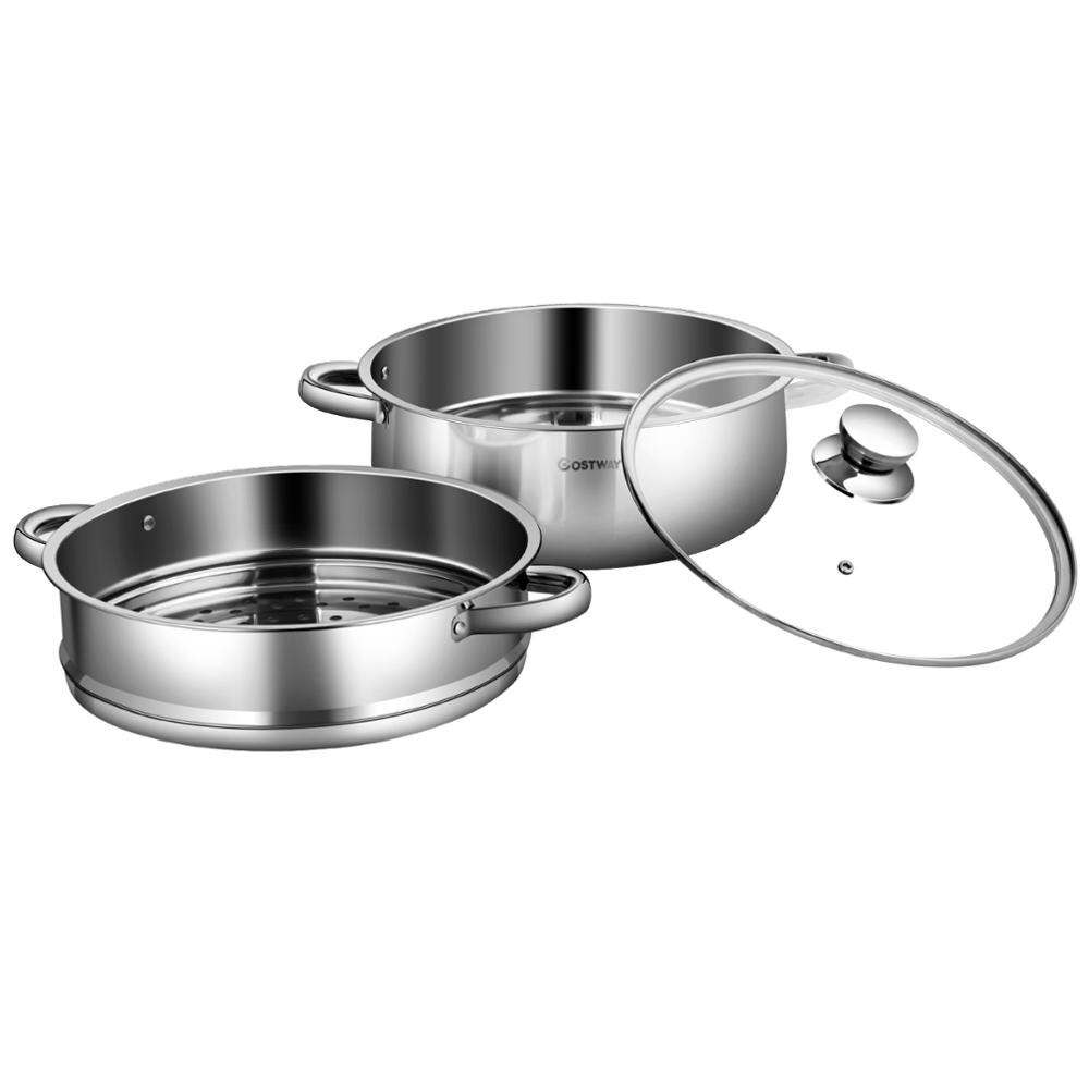 9.5 QT 2 Tier Stainless Steel Steamer Pot Cookware Boiler w/ Tempered Glass Lid KC52002 - northstarhomeandgarden