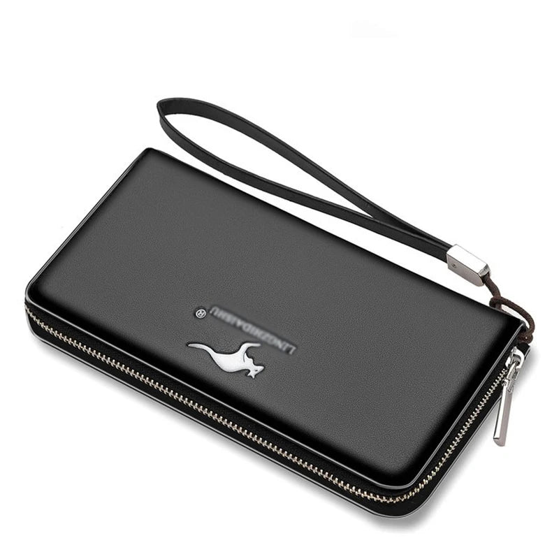 Men`s Passport Wallet Zipper Men Coin Purse Fashion Wallets for Men Wrist Strap Long Clutch Bag Rfid Card Holder Billfold