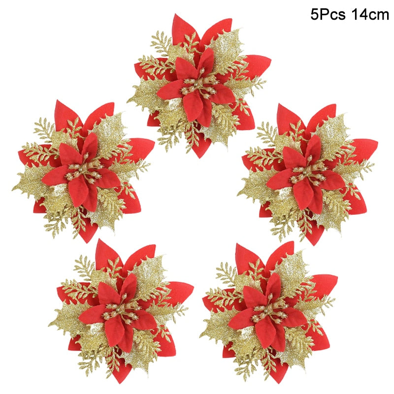 5Pcs Christmas Red Berry Articifial Flower Pine Cone Branch