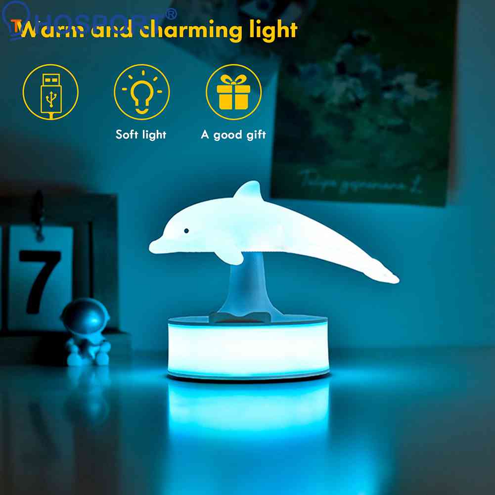 3D Dolphin Atmosphere Lamp  Touch Control Decorative Night Lights Portable Cordless