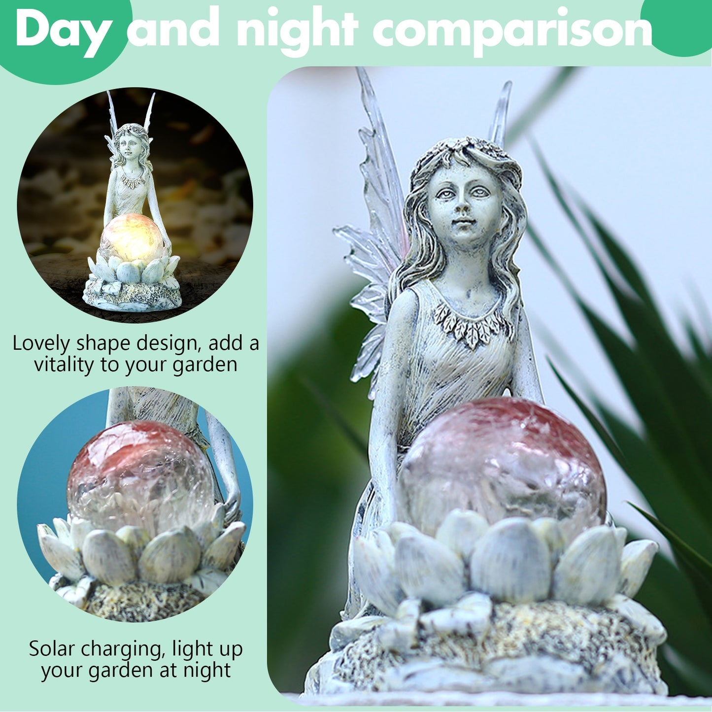 Solar Resin Flower Fairy Light Garden Statue Crafts