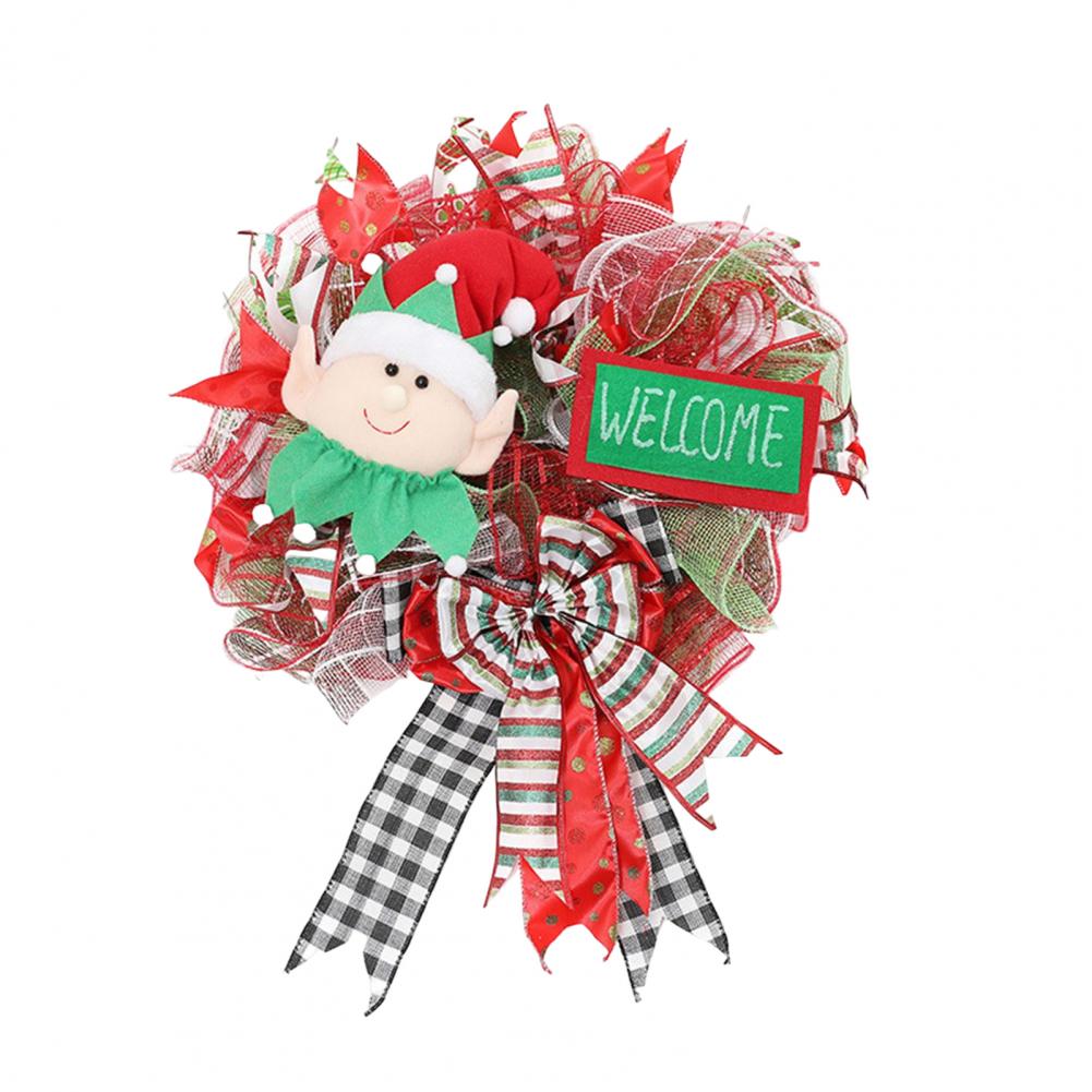 Welcome Wreath  Christmas Elements Cartoon Design Plastic  Xmas Cute Elf Wreath with Dual Long Legs Decoration for Home