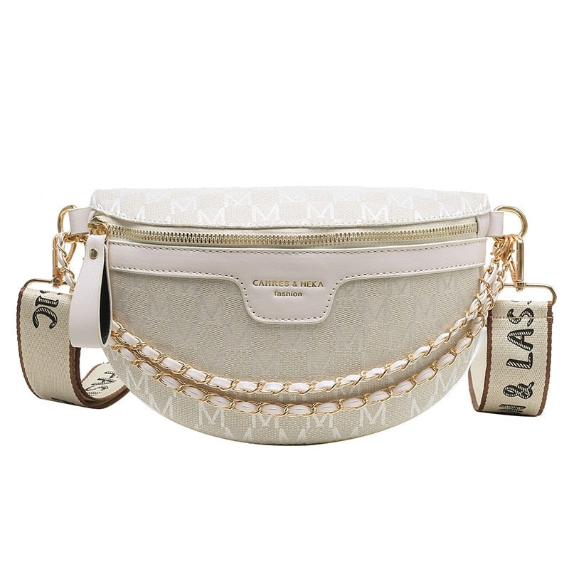 Fashion Pattern Fanny Packs For Women Stylish Letter Printed Chain