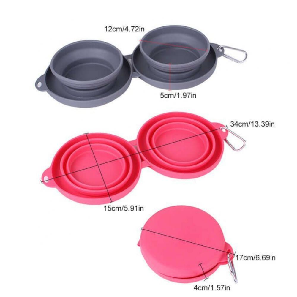 Rubber Foldable Double Bowl Pet Feeding Outdoor Travel Dog