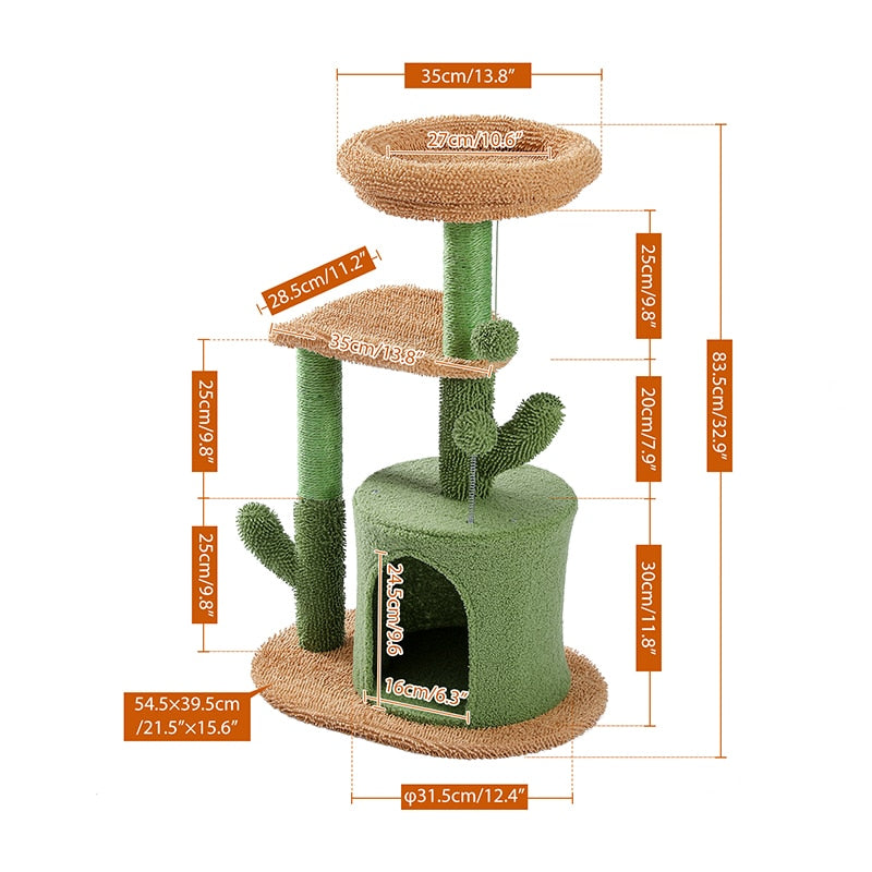 Cat Tree Tower Cat's House with Scratching Post Cute Cactus Play House