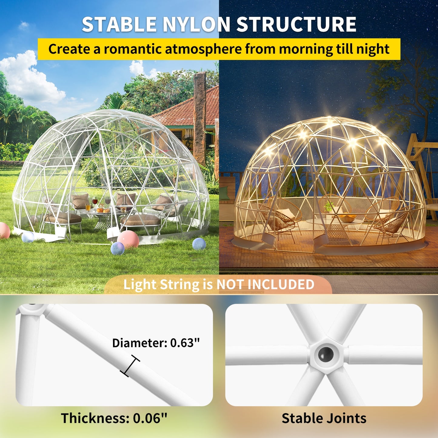 9.5/12ft With LED PVC Cover Geodesic Greenhouse - northstarhomeandgarden