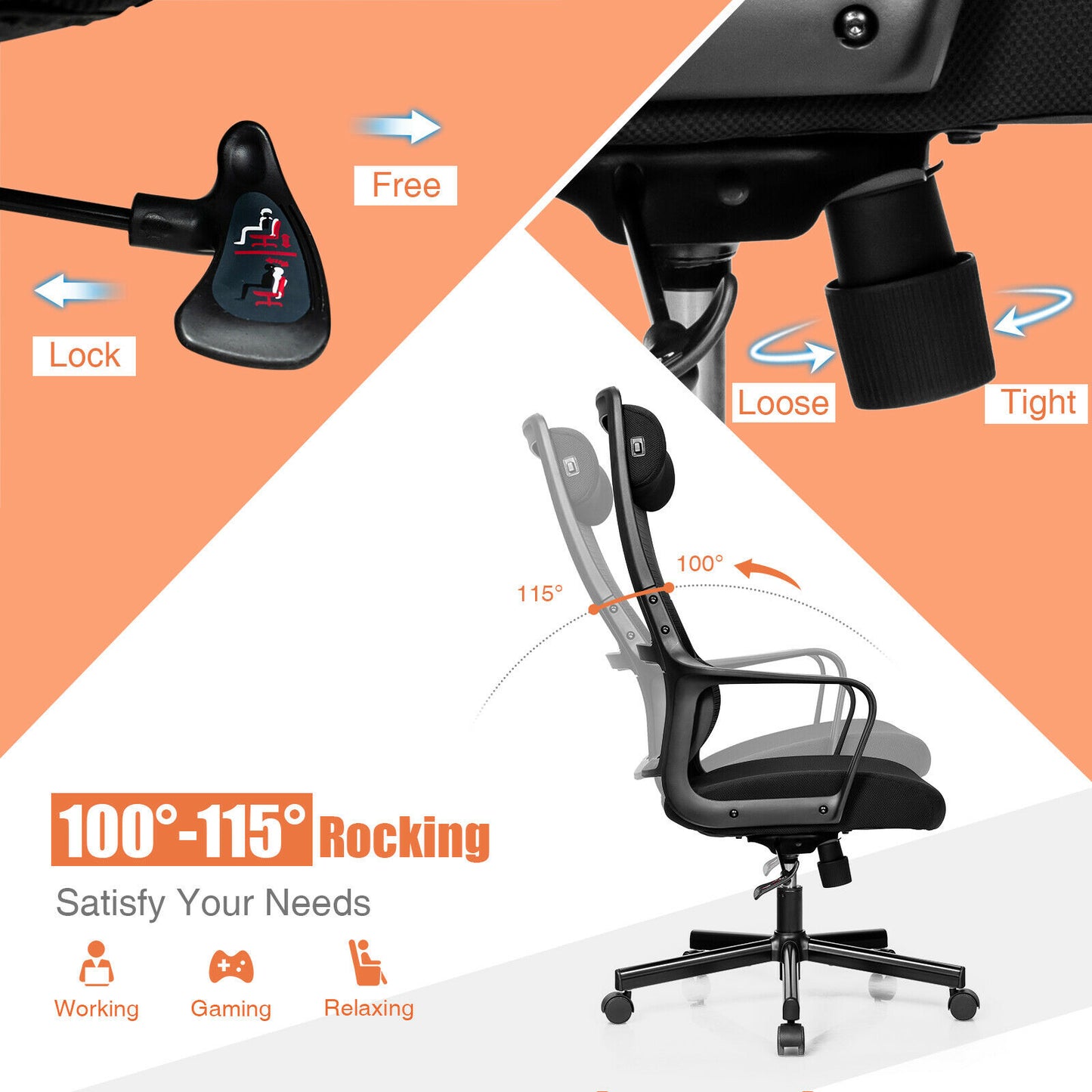 Costway Adjustable Mesh Office Task Chair Heating Lumbar Support