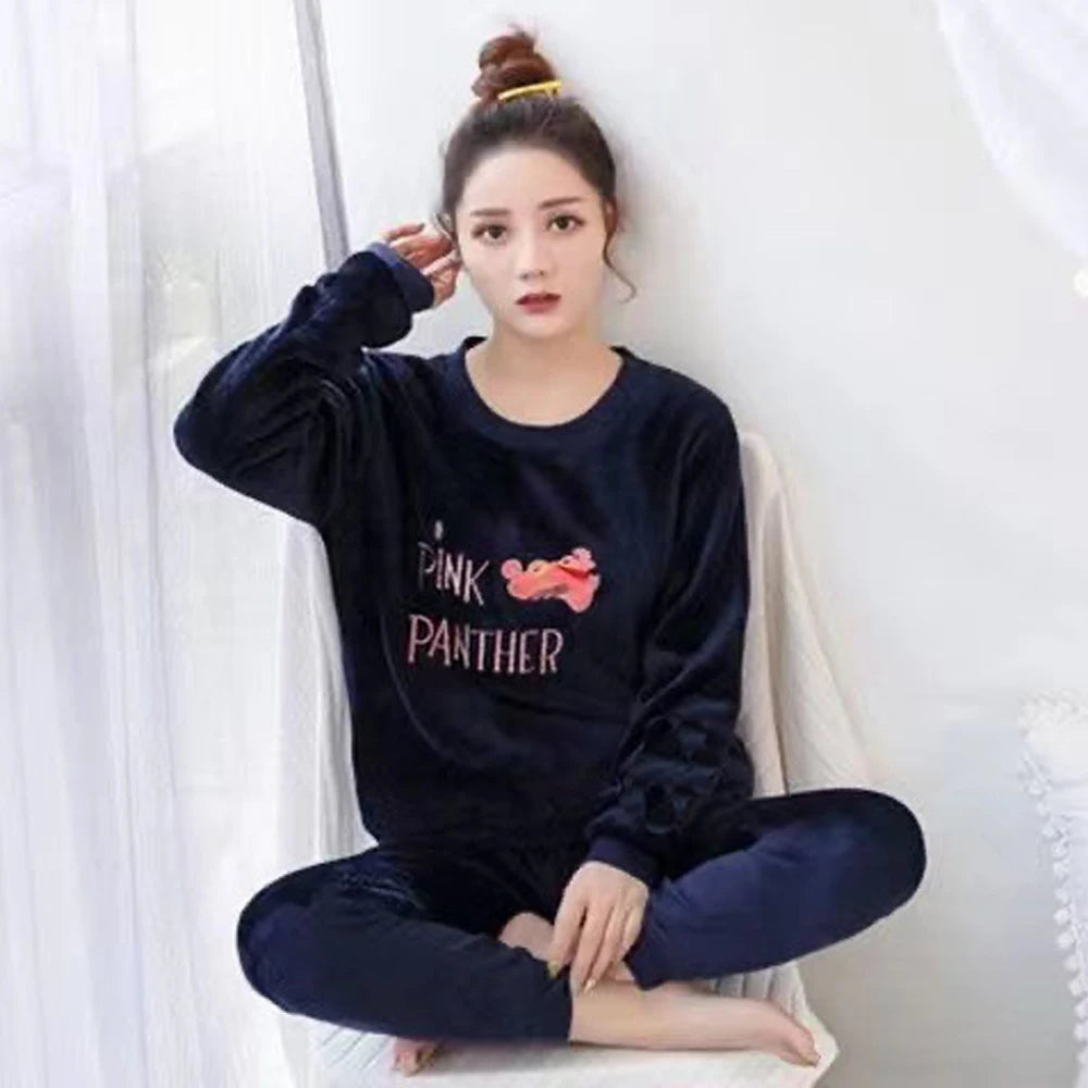 Women's Autumn Winter Warm Pajamas Sets Thick Coral Velvet