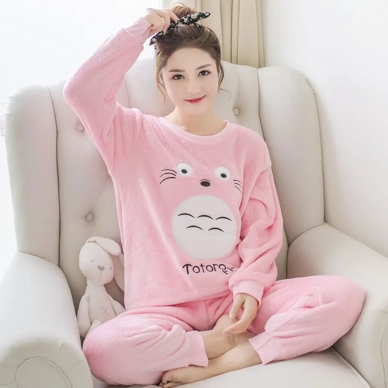 Women's Autumn Winter Warm Pajamas Sets Thick Coral Velvet