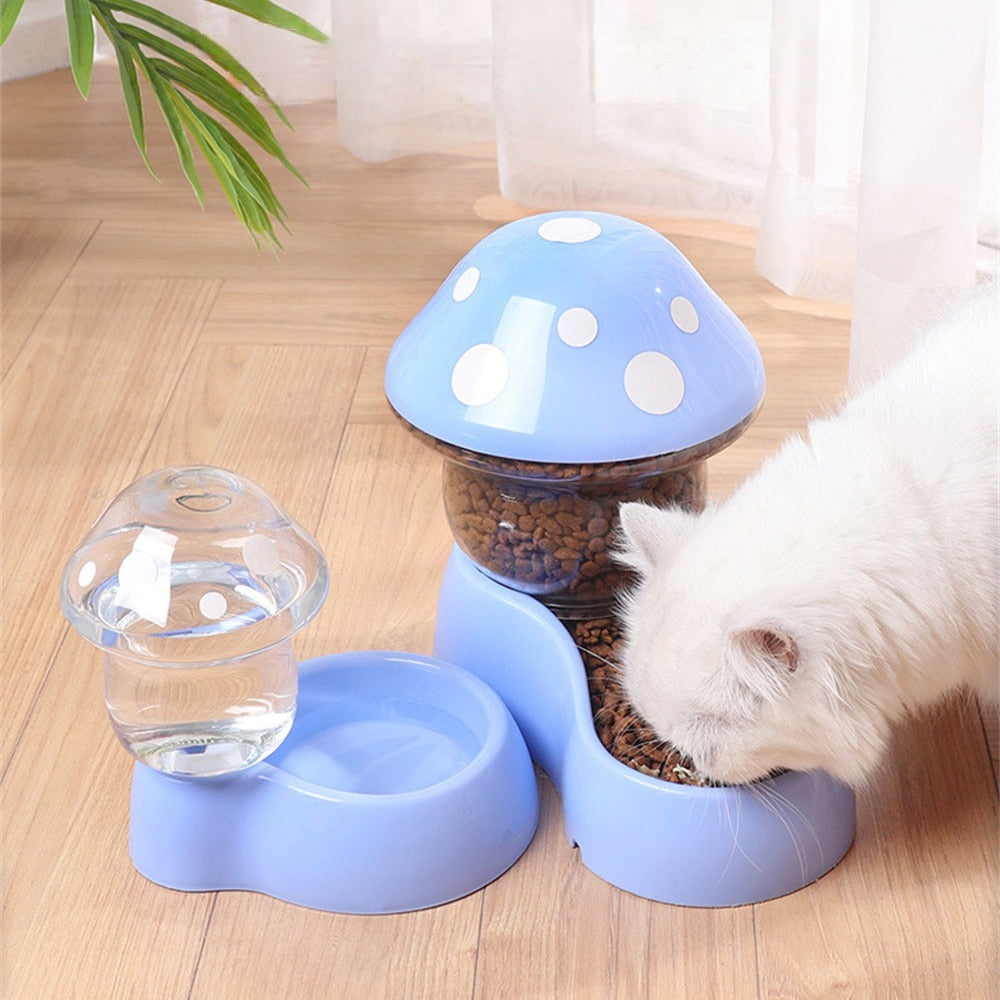 1.8l Cat Food Bowl Cute Automatic Pet Bowl Mushroom Type Pet Bowl