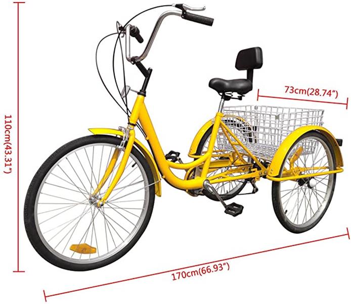 Promotion  24 Inch Adult Tricycle Trike 3 Wheel Bike 6 Speed Shift + Shopping Basket