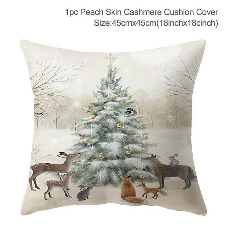 Christmas Elk Tree Cushion Cover Merry Christmas Decorations For Home 2023