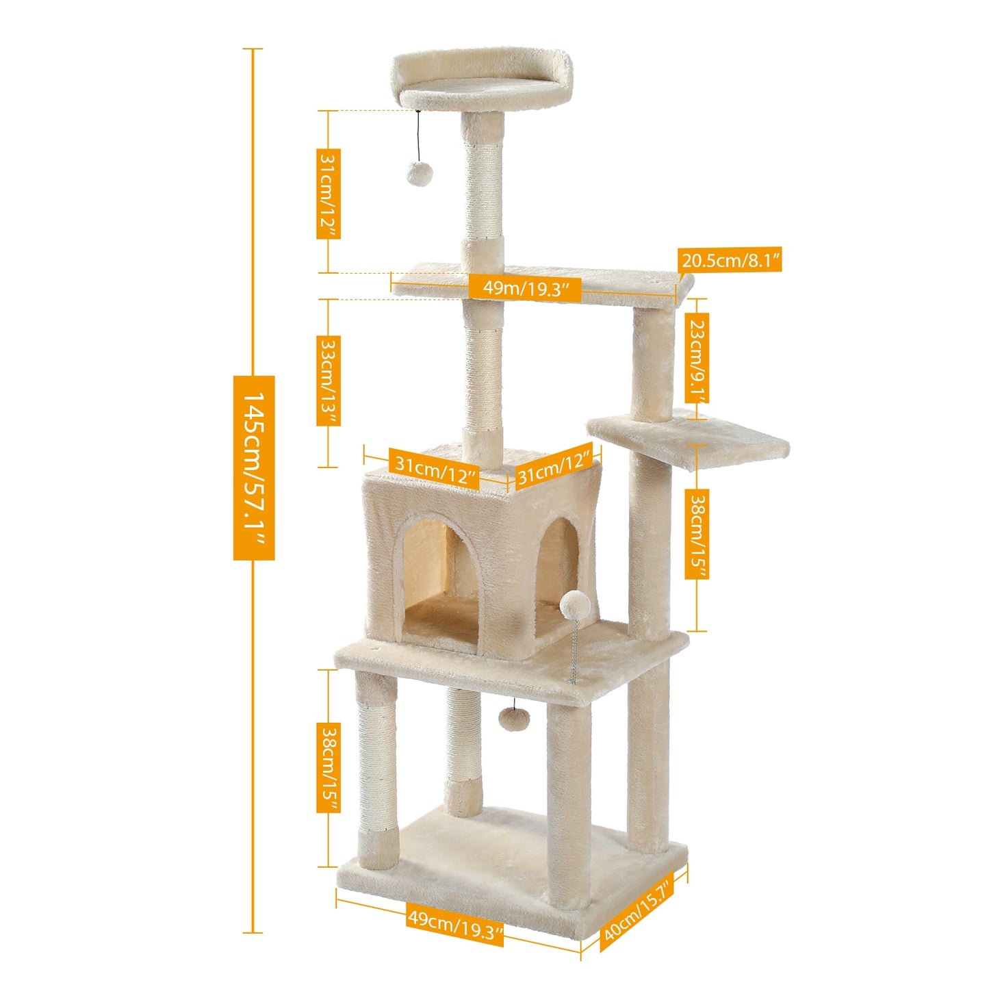 Cat Tree Tall Cat Tower with Large Cat Condo Cozy Perch Bed Scratching Posts Cat Toys