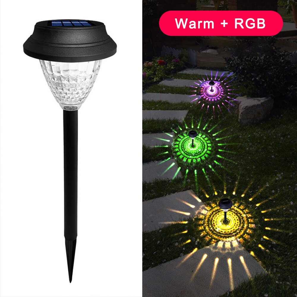 Solar Led Lawn Lamp Outdoor Waterproof RGB Warm Double Light Source Yard Villa Path Balcony Garden Decoration Lights