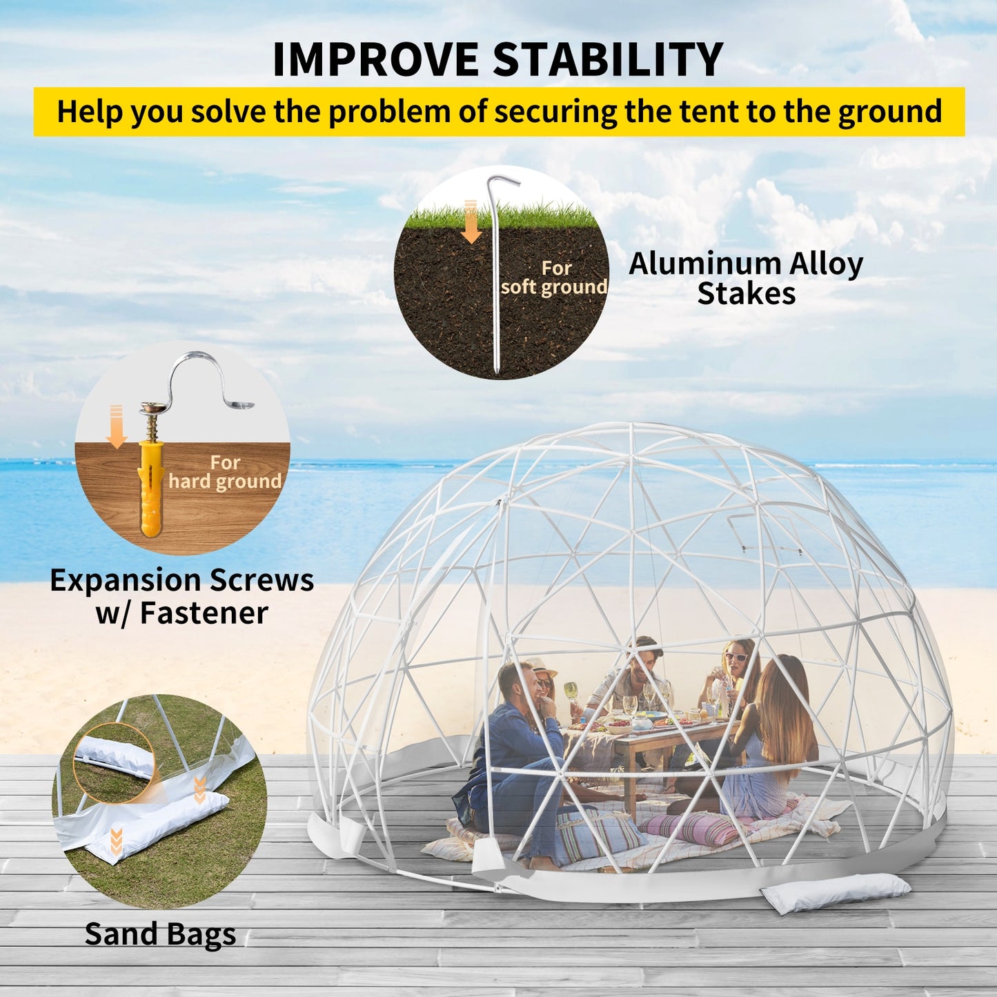 9.5/12ft With LED PVC Cover Geodesic Greenhouse - northstarhomeandgarden