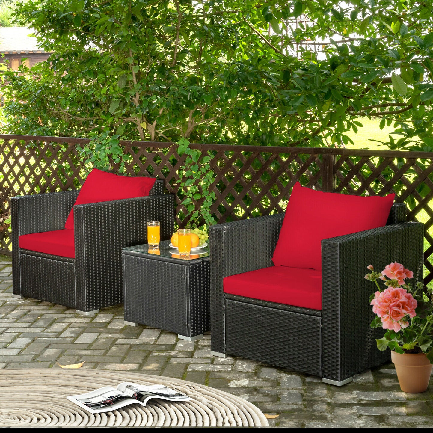 Patiojoy 3PCS Patio Rattan Wicker Furniture Set