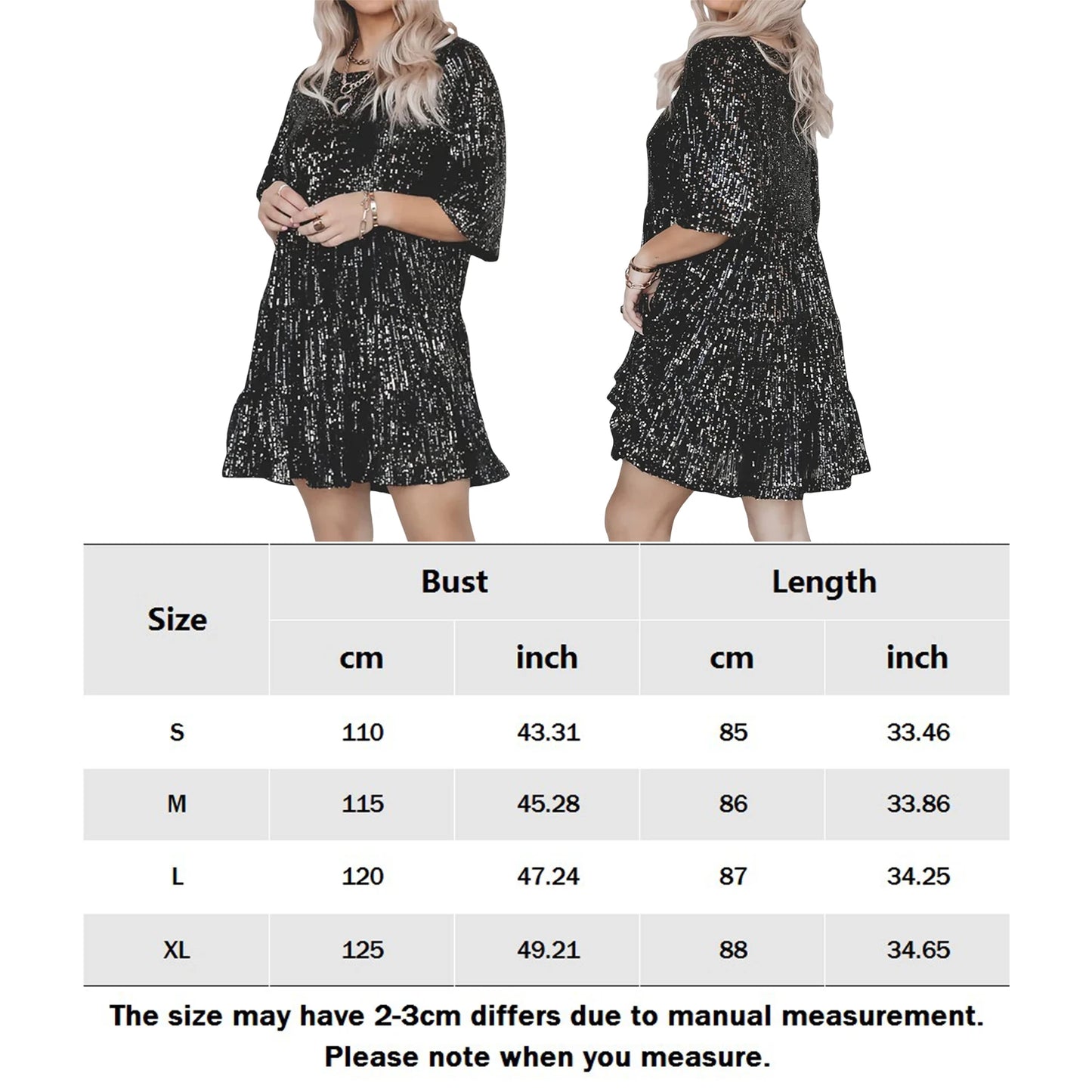 Women Large Swing Dress Fashion Sequins Loose Fit Dress Round Neck Simple Elegant Short Sleeve Sparkly Shiny Party Club Wear