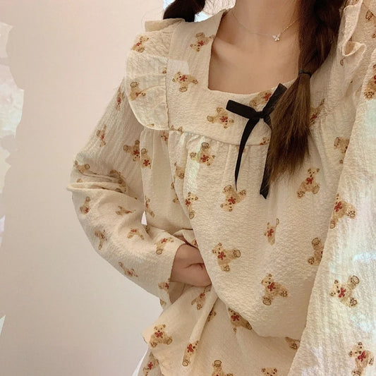 Long Sleeve Pajama Set Square Collar