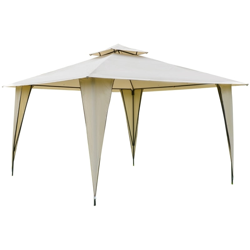 Gazebo 12' x 12' Outdoor Canopy Tent  with Double-Tier Roof, Steel Frame, Included Ground Stakes, Beige