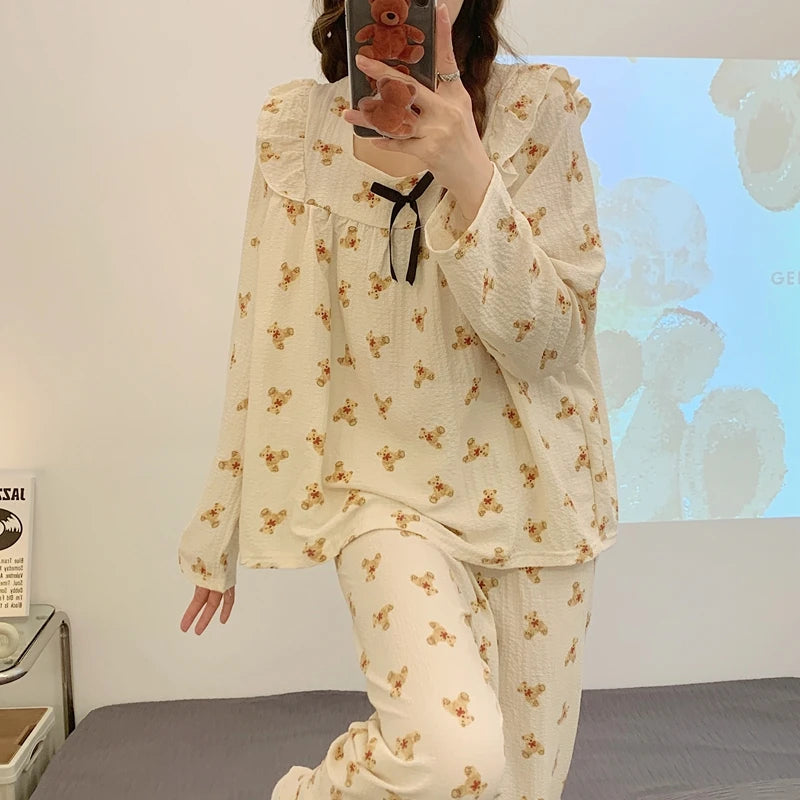 Long Sleeve Pajama Set Square Collar