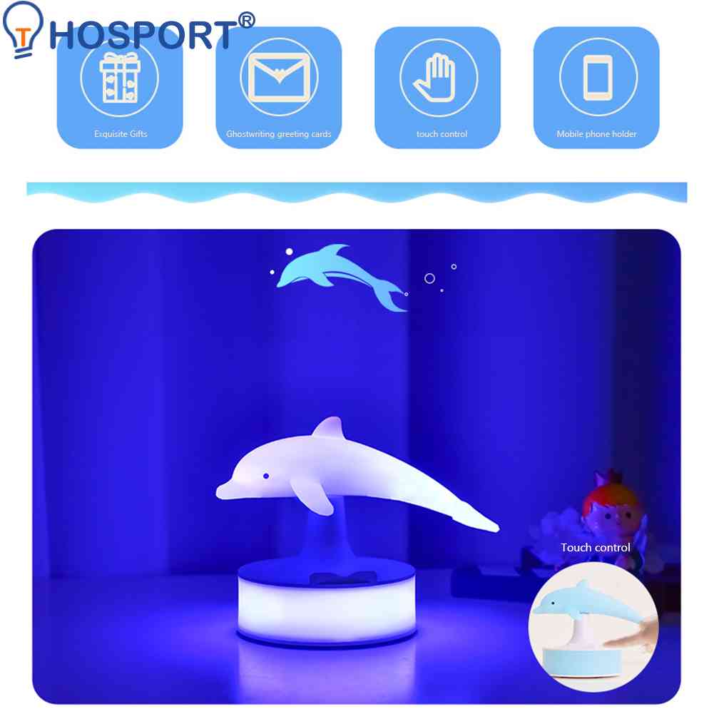 3D Dolphin Atmosphere Lamp  Touch Control Decorative Night Lights Portable Cordless