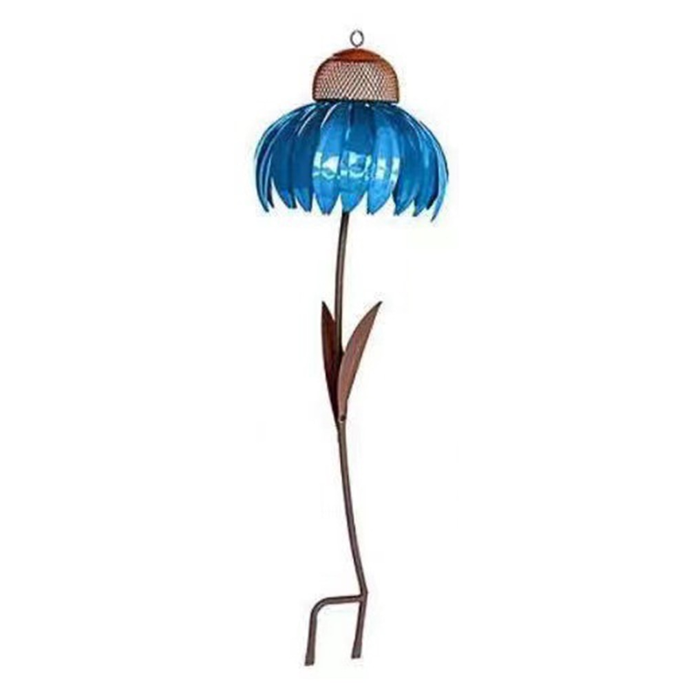 Bird Feeder Bottle with Stand Metal Flower Shaped Outdoor Garden Decoration