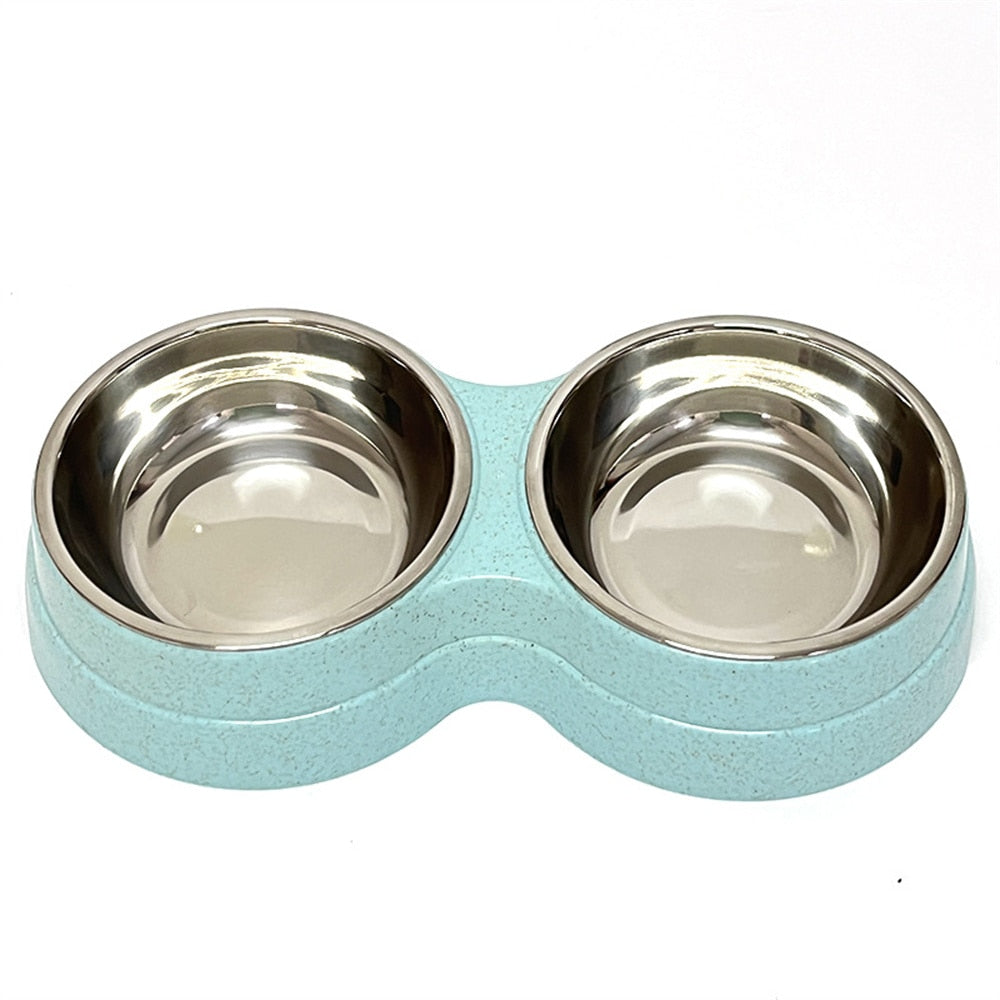 Double Pet Bowls Food Water Feeder With Stainless Steel Healthy Sanitary Small Size For Puppy Cat