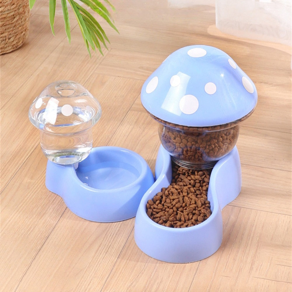 1.8l Cat Food Bowl Cute Automatic Pet Bowl Mushroom Type Pet Bowl