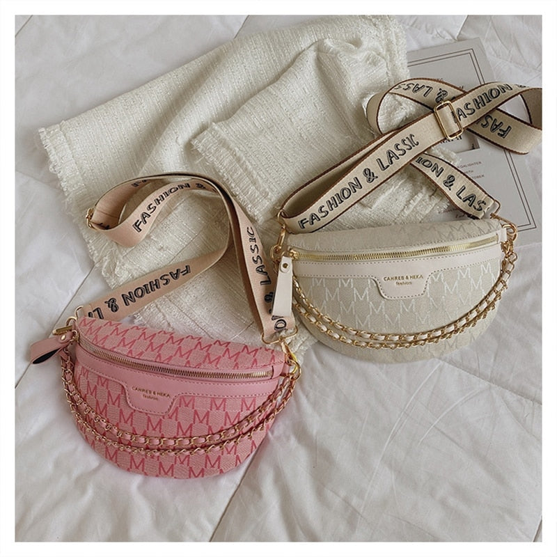 Fashion Pattern Fanny Packs For Women Stylish Letter Printed Chain