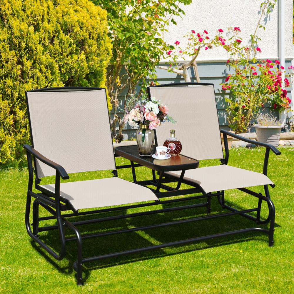 2 Person Double Glider with Center Table - northstarhomeandgarden