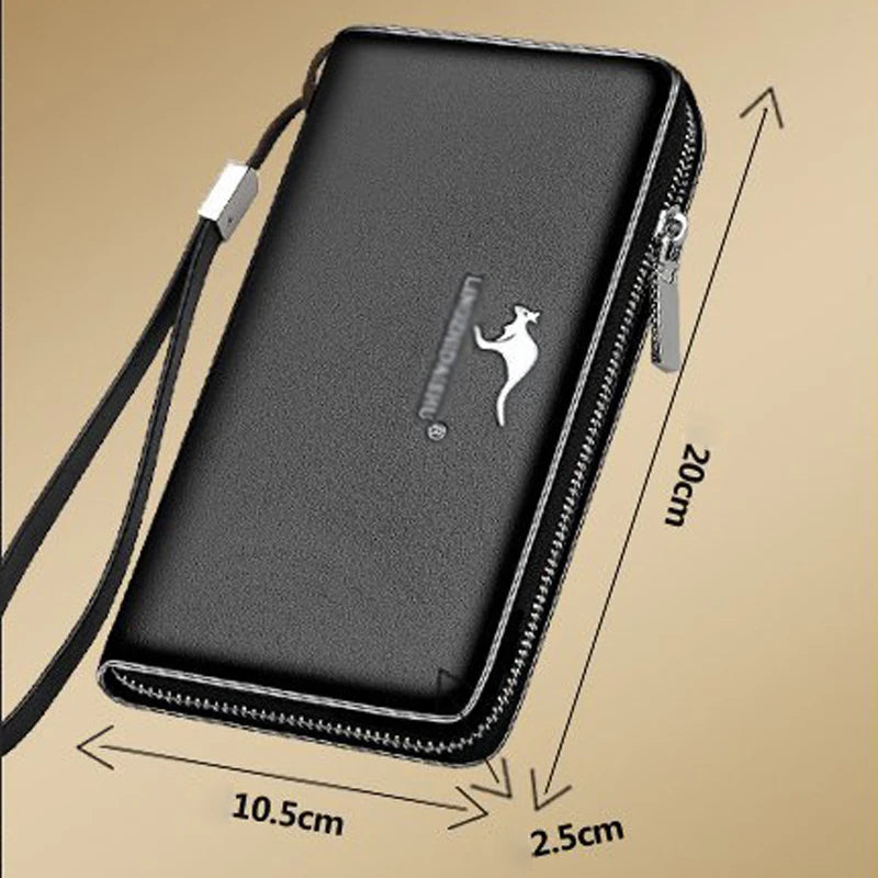 Men`s Passport Wallet Zipper Men Coin Purse Fashion Wallets for Men Wrist Strap Long Clutch Bag Rfid Card Holder Billfold